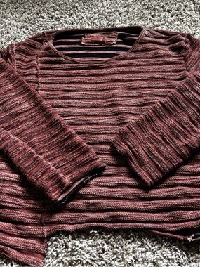 Luukaa women cotton Burgundy Striped Crewneck Sweater s m boho